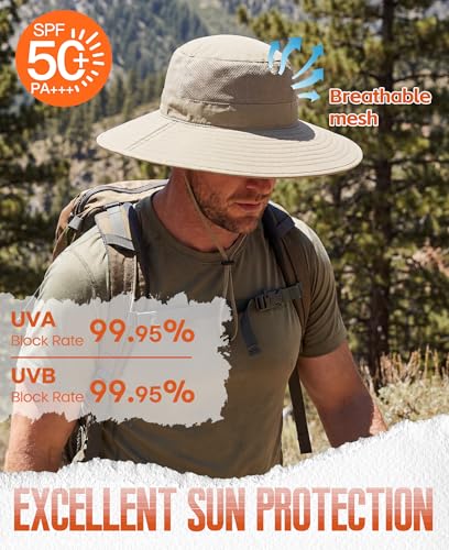 UPF50+ Mens Sun Hat Wide Brim Fishing Hat Foldable Large Brim UV Protection Sun Hat for Men Women Beach Gardening