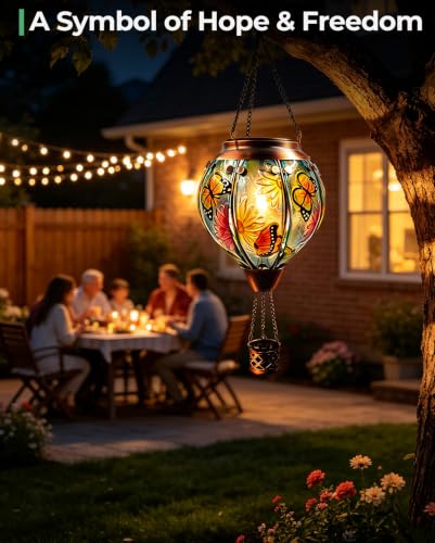 Butterfly Hot Air Balloon Solar Lantern 18" H Hanging Garden Light