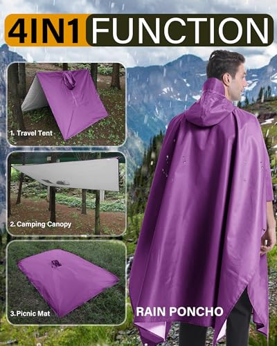Hooded Rain Poncho Packable Waterproof Unisex Raincoat with Pocket