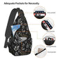 Sling Bag Boho Black Leaf Pattern Hiking Daypack Crossbody Shoulder Backpack Travel Chest Pack for Men Women