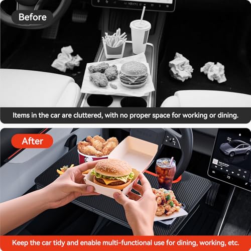 2-in-1 Car Steering Wheel Desk Tray & Car Seat Gap Filler Organizer – Foldable Carbon Fiber Look Table for Laptop, Eating, Writing – for Standard Round Steering Wheels