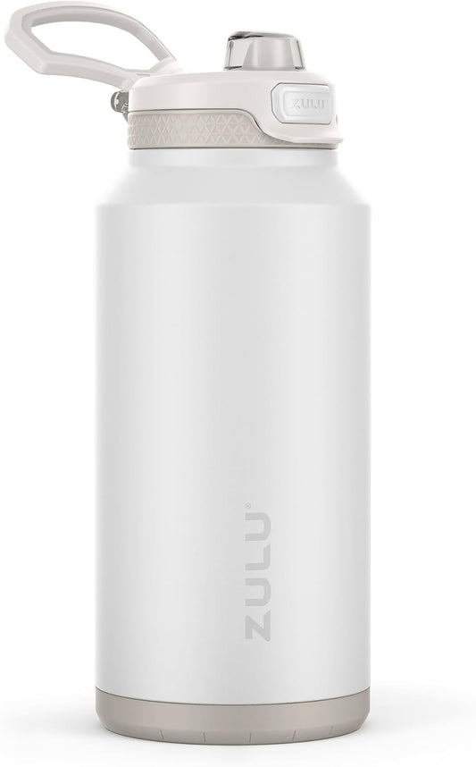 ZULU Powerfill Pro 64oz Half Gallon Stainless Steel Water Bottle with Quick Fill Lid, Triple Walled Vacuum Insulated Metal, Leak Proof Locking Lid, Sip and Chug, Reusable BPA Free, White Monochrome - Roamly