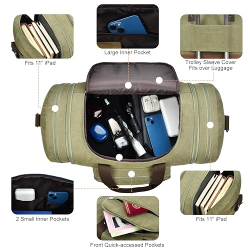 50L Canvas Duffle Bag for Travel Weekender Gym Overnight Carry