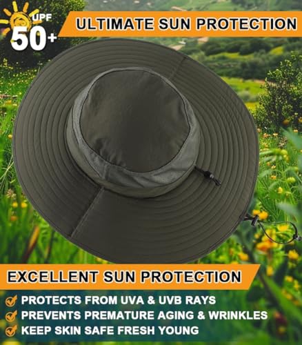 UPF50+ Mens Sun Hat Wide Brim Fishing Hat Large Foldable Brim UV Protection Hat for Men Bucket Beach Army Green