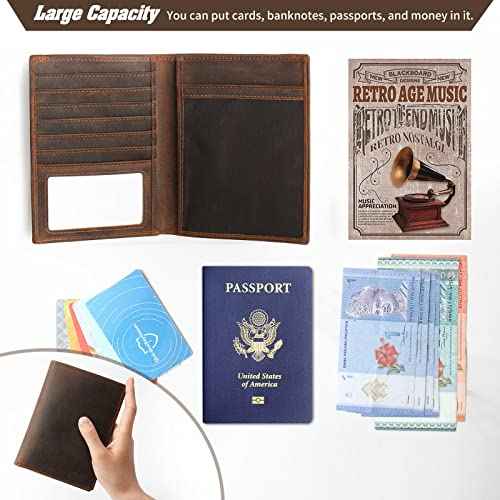 Leather Passport Holder RFID Blocking Passport Travel Wallet Cover Case for Men Women Brown JC17