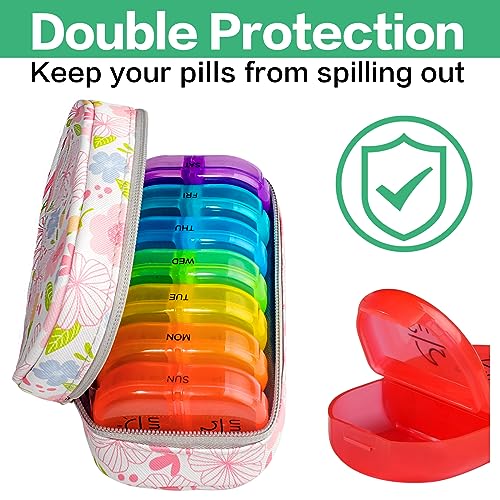 Weekly Travel Pill Organizer 2 Times a Day AM PM Rainbow Pill Box