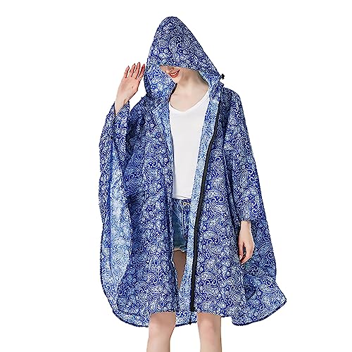 Waterproof Rain Poncho for Women Packable Hooded Raincoat with Pocket