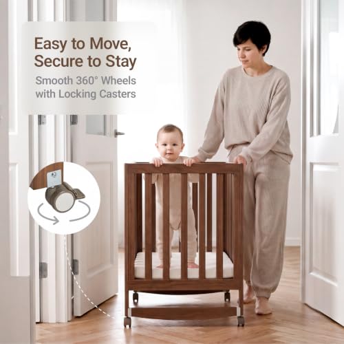EvoNest 6-in-1 Convertible Baby Mini Crib with Wheels