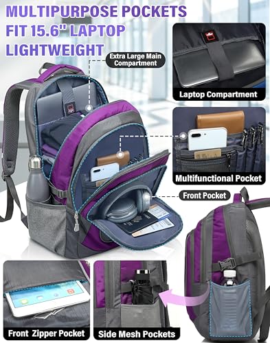 Backpack Bookbag for College Sturdy Travel Business Hiking Fit Laptop Up to 15.6 Inch Multi Compartment Gifts for Men Women Night Light Reflective