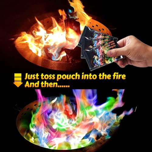 50 Pack) Fire Color Changing Packets for Fire Pit, Indoor/Outdoor Fireplace, Campfires, Bonfires - Mystical Rainbow Magic Flames, Camping Accessories for Family Entertainment