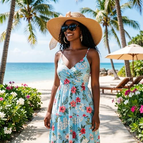Wide Brim Sun Hat for Women Floppy Straw Hat Summer Beach Hats Fashionable Trendy Hats Sun Protection UPF 50+