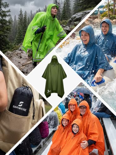 Adult Rain Poncho Waterproof Hooded Raincoat Lightweight Packable