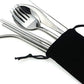 7 Pcs Portable Flatware Set, 304 Stainless Steel Cutlery Set Travel Utensils Set w/Pouch Fork Spoon Chopsticks Straws for Travel Camping Office School, Dishwasher Safe & Eco-Friendly (Silver)