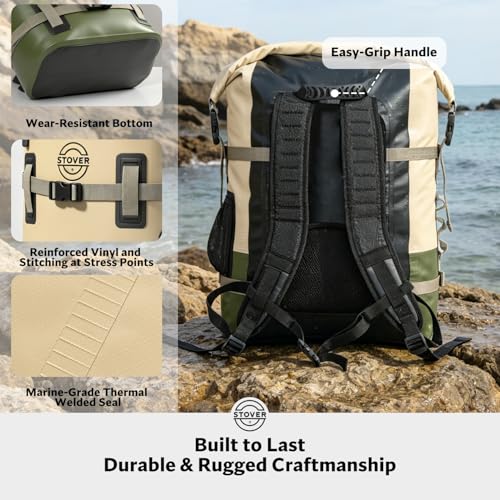 30/40/55L Waterproof Dry Backpack & Phone Case - 2XL Floating Dry Bag for Kayaking, Travel, Hiking, Fishing, Camping, Motorcycles & Beach, Heavy-Duty Roll Top Men/Women (Tan/Army Green/Brown)