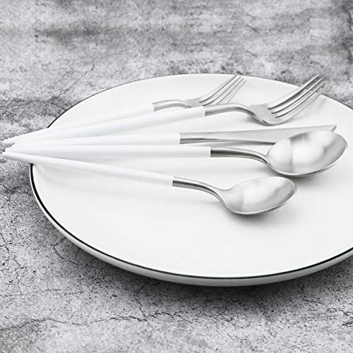 5 Piece Matte Silver Stainless Steel Satin Finish Flatware Set
