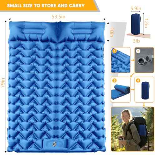 4in Double Sleeping Pad for 2 Person with Foot Pump and Pillow