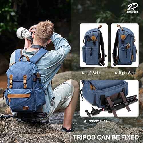 Blue Canvas Camera Backpack