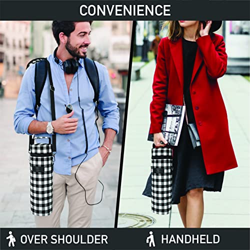 Single Bottle Wine Bag Carrier Insulated Cooler Tote Plaid White Black