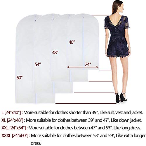 Dress Bags for Hanging Clothes 24'' x 54'' Long Dress Hanging Garment Bag White Breathable Garment Bags for Hanging Clothes Full Zipper Dust Cover for Storage Closet Pack of 6 (6 Count)