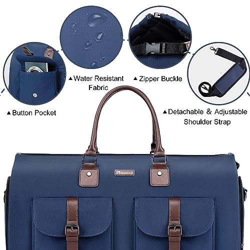 2-in-1 Canvas Garment Duffle Travel Bag with Shoulder Strap,Blue