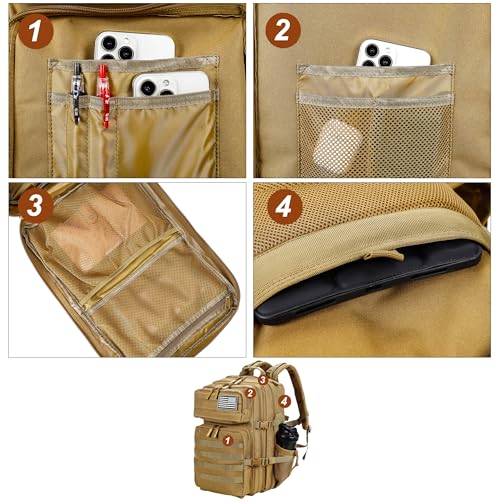 Military Tactical Backpack for Men and Women 45L Army 3 Days Assault Pack Bag Large Rucksack with Molle System Khaki