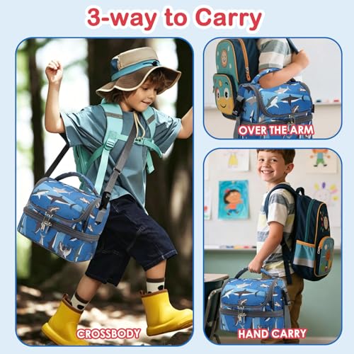 Kids Double Decker Cooler Insulated Lunch Bag Large Tote for Boys