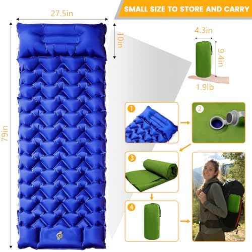 4 Inch Inflatable Camping Sleeping Pad with Foot Pump