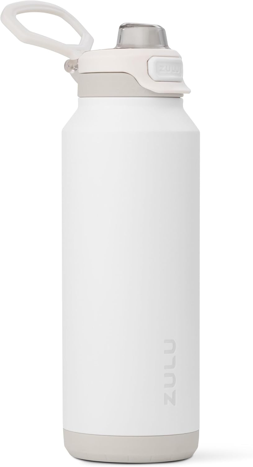 ZULU Powerfill Pro 40oz Stainless Steel Water Bottle with Quick Fill Lid, Triple Walled Vacuum Insulated Metal, Leak Proof Locking Lid, Sip and Chug, Reusable BPA Free, White - Roamly