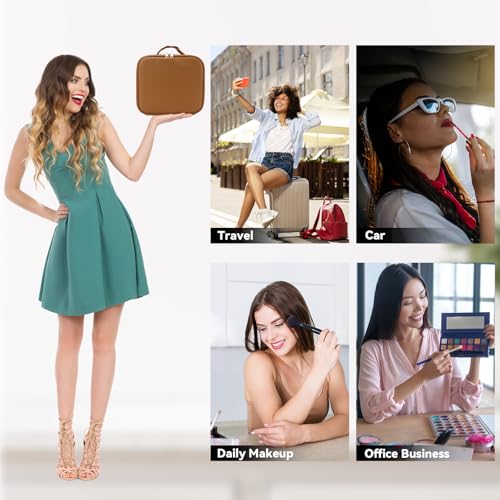 Travel Makeup Bag with LED Mirror and 10x magnifying glass with 3 Lighted Settings