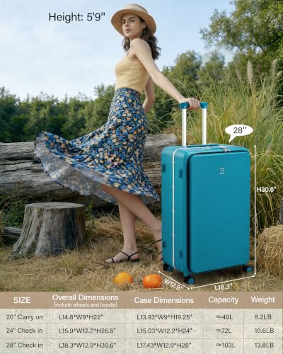 28 Inch Top Opening Checked Luggage with Cup Holder and USB Ports