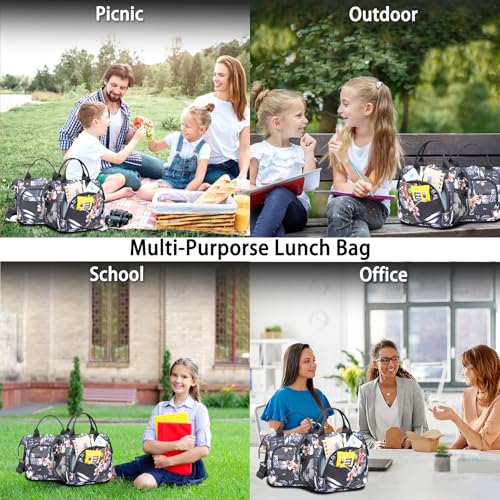 Hibiscus Small Lunch Bag Lightweight Insulated Lunch Box for Women Work Portable Soft Cooler for Picnic Travel Road Trips