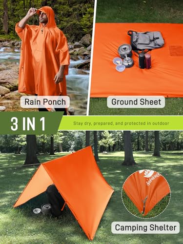 Extra Thick Hooded Rain Poncho Double Layer Waterproof Raincoat Jacket for Men Women Adults