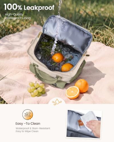 21L X Large Lunch Bag Women (Light Green-Beige-Olive Green / 20L)