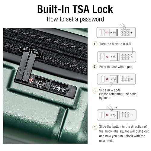 Carry On Luggage 22x14x9 Airline Approved Expandable Hardshell 20 Inch Suitcase with TSA Lock Carry On Suitcase with Wheels Small Travel Rolling Luggage with Cup Holder for Men Women Green