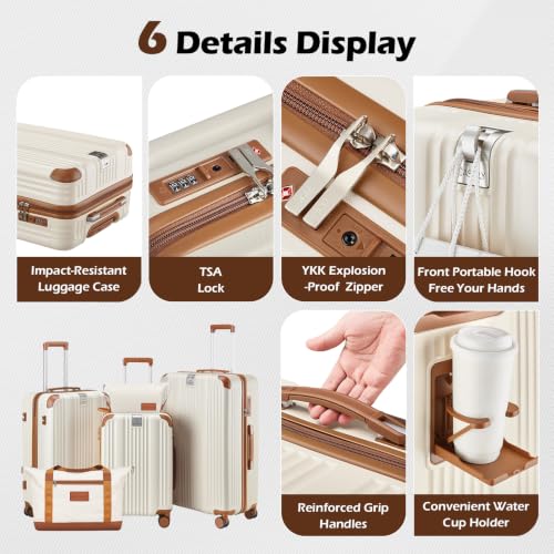 Luggage Set 3 Piece Luggage with PC+ABS Hardshell TSA Lock Spinner Wheels Carry on Lightweight Suitcase Cup Holder