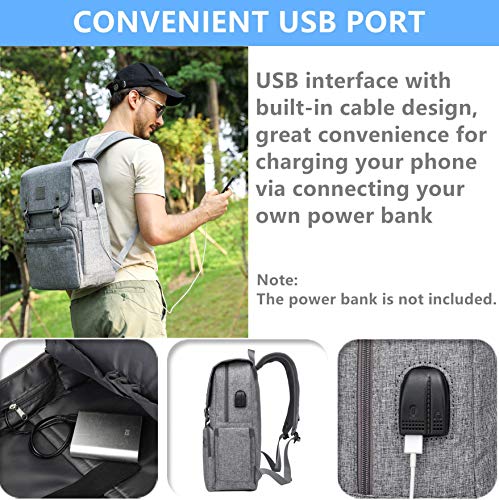 Laptop Backpack Men Women Vintage Backpack Bookbag College Backpacks Stylish Backpack Grey Fits 15.6 Inch Laptop