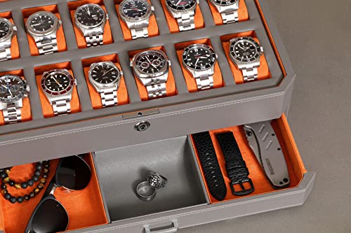 12 Slot Leather Watch Box with Valet Drawer