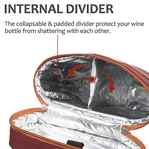 2 Bottle Insulated Wine Tote Carrier Bag