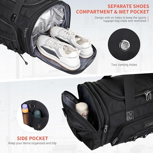 Mens Duffle Bag Expandable 50L Travel Gym with Shoe Compartment