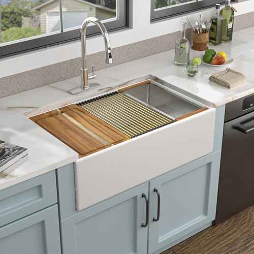 30 White Farm Sink Workstation