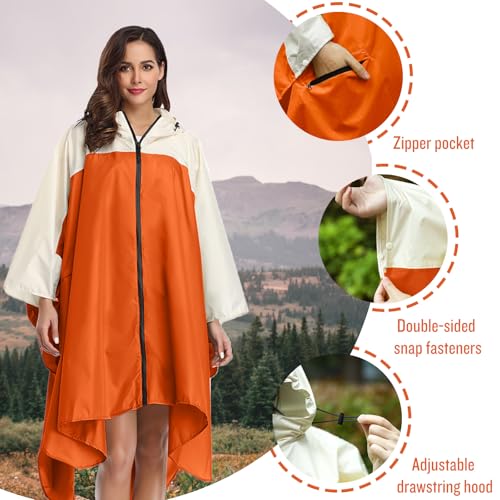 Adult Rain Poncho Waterproof Hooded Zipper Raincoat with Pockets