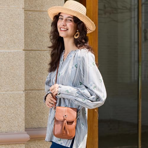 Brown Genuine Leather Small Crossbody Bags for Women Cell Phone Purse