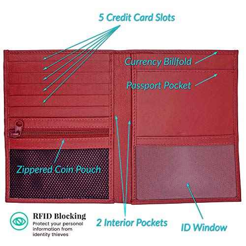 Deluxe Personalized Monogrammed Red RFID Leather Passport Wallet