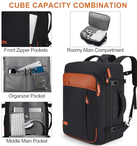 40L Expandable Carry On Travel Backpack with 4 Packing Cubes