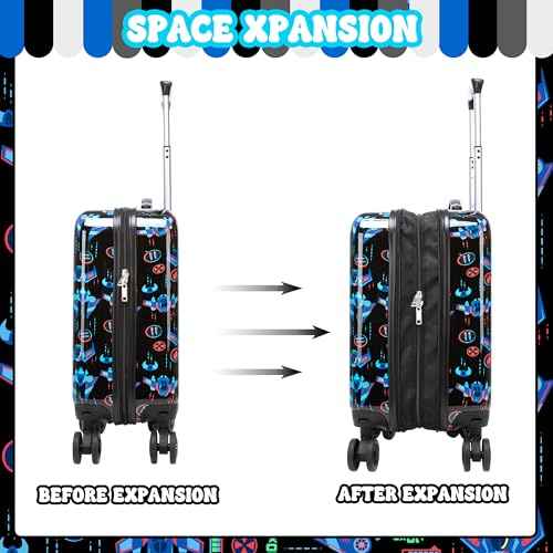 Kids Luggage Set Carry On Rolling Suitcase with U shaped Pillow Toddler Suitcase for Boys Travel Set Rocket Hardside Luggage with Spinner Wheels Airline Approved