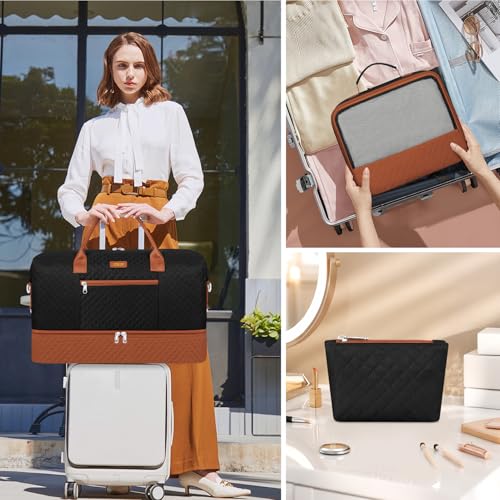 Weekender Bag for Women 21.5" Travel Duffel Large Carry On Bag 3PCS (3 Count)