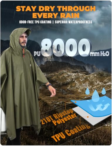 Hooded Rain Poncho for Adult Waterproof Lightweight Raincoat