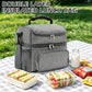 Double Layer Cooler Insulated Lunch Bag Adult Lunch Box Large Tote Bag for Men (White&Black Stripes)