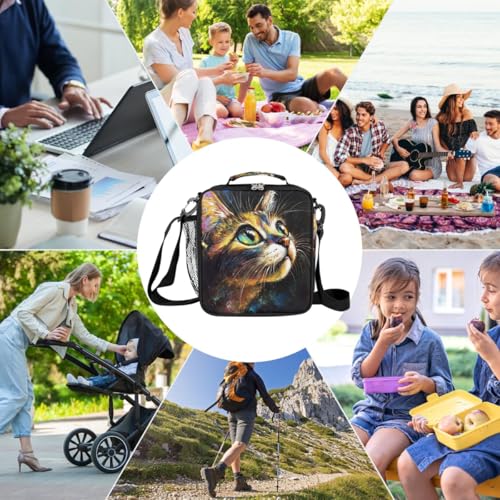 Cat Kitten Cute Kids Lunch Box for Girls Boys Reusable Insulated Lunch Bag for Kids Toddler Thermal Cooler Spacious Lunchbox with Shoulder Strap Lunchbag for School Work Picnic (print 15)