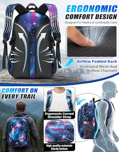 Galaxy Backpack Bookbag for College Sturdy Travel Business Hiking Fit Laptop Up to 15.6 Inch Multi Compartment Gifts for Men Women Night Light Reflective